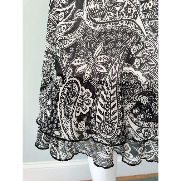 Y2k Briggs New York Black & White Paisley Flowy Boho Style Midi Skirt size PM - Picture 5 of 8
